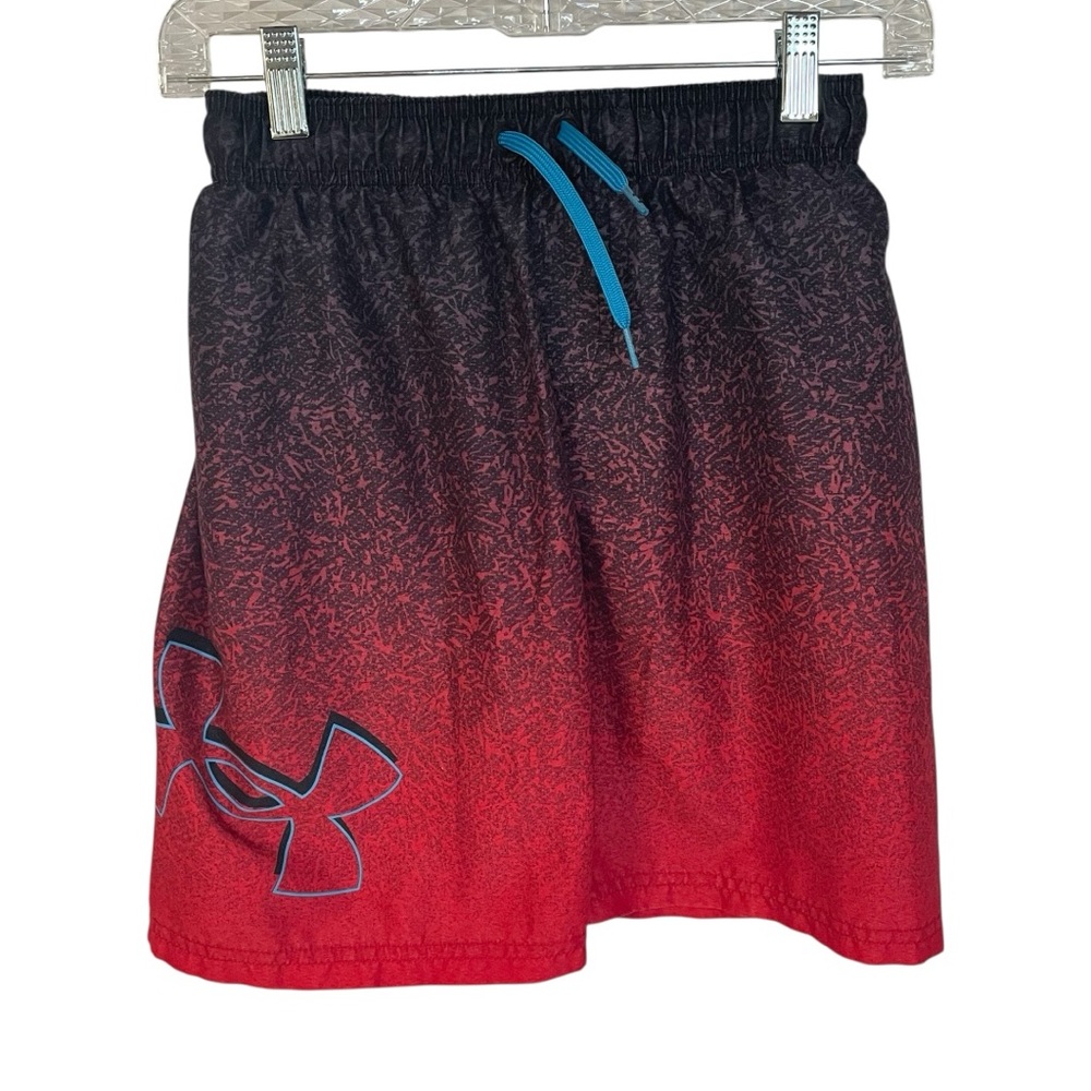 Under Armour Boys Size 14 Swim Trunk Shorts Gradient Red and Black Drawstring